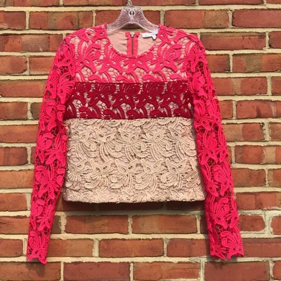 Vibrant Pink Endless Rose Revolve Floral Lace Crop Top - Picture 1 of 14